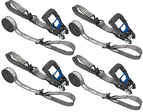 Secure Tite Ratchet Straps 4 Pack, Ratcheting Tie Down Straps with Hooks - 1-1/4” x 16’ Truck Tie Down Straps – Vinyl Double J-Hooks, 1000 lbs. Working Load Limit, 3000 lbs. Break Strength