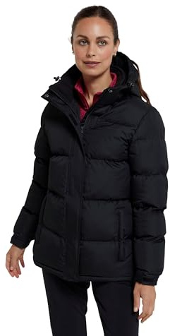 Mountain Warehouse Snow Womens Padded Jacket - Warm Water-resistant Full-zip Puffer Coat with Microfibre Insulation - Best for Spring Summer, Outdoors & Hiking Black Women's Size 8
