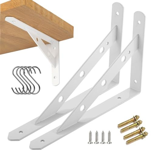 2 Stück Regalhalterungen Schwerlast-Träger 90 Grad Wand-Winkel Regalhalterung Metall Regalträger mit Schrauben Wand Regalträger Eisen Regalwinkel für Winkel Regal (30×18.8×2.5CM)，Weiß