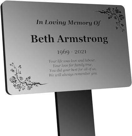 Personalised Bereavement Memorial Plaque, Gardens Ground Stake Or Grave Ornaments - Waterproof and Hard Wearing. Shipped Globally. (Silver)