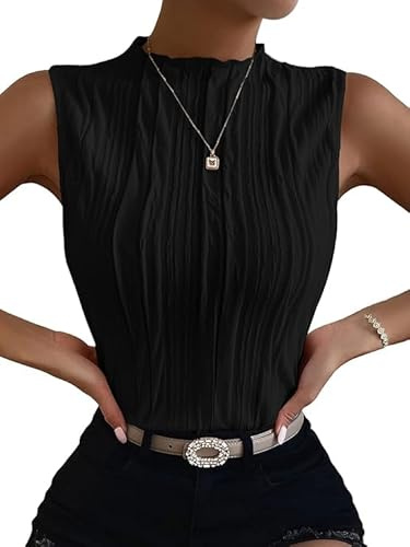 Haibang Canotta Donna Elegante Estive Tank Top Senza Maniche Scollo a Mezza Altezza Canottiera Sexy Slim Fit Sottogiacca Testurizzato Camicette Base Camicia Moda T-Shirt Casual Business Magliette