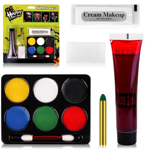 Set Trucco Effetti Speciali Halloween, Halloween Makeup, 6 Colori Viso e Corpo Paint, Lavabile Sangue Finto per Trucco Horror, Sfx Pittura Corpo Viso per Trucco Halloween, Carnevale, Feste