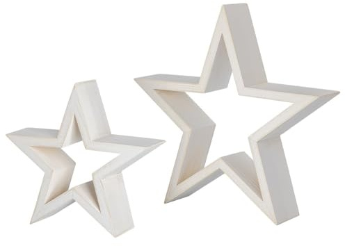 Ideen mit Herz Marco de madera de estrellas, disponible en dos tamaños, independiente, decoración navideña, vintage, 2 piezas