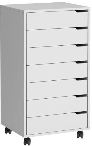 sogesfurniture Rollcontainer, Aktenschrank mit 7 Schubladen, Büroschrank, Schubladenschrank, Kommode Aufbewahrungsschrank, Mehrzweckschrank für Arbeitszimmer, Büro, Weiß