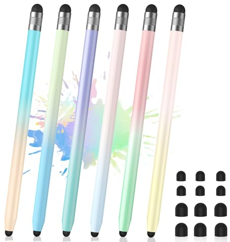 6Pcs Stylus, Stylus Pen for Touchscreen, 2-in-1 Stylus Pen for iPad, High Precision and Sensitivity Double Rubber Tips, Compatible with iPad/iPhone/Android Tablets and Touch Screen (6 Gradient Colors)