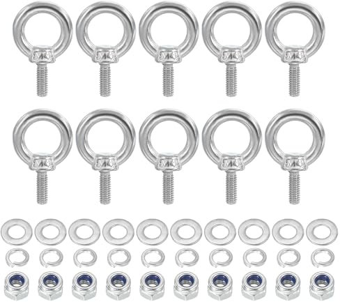 PATIKIL M4 x 11mm Eye Bolt with Nut, 10 Pack 304 Stainless Steel Lifting Shoulder Eyebolt Lift Thread Screws for Hanging, Silver