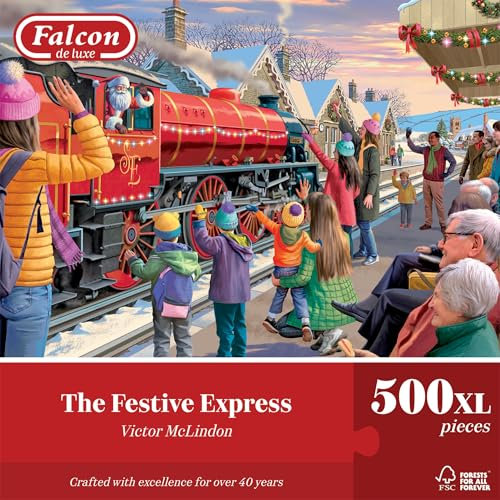 Falcon Festive Express - 500 XL Piece Christmas Jigsaw Puzzle for Adults - Beautifully Illustrated 500Pc Adults Xmas Jigsaw Puzzle, Fun Home Activity, Puzzles for Rainy Days, Birthdays & Gifts - Jumbo