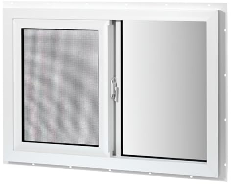 COLORPAPA Vinyl Basement Window, 36 x 24 Slider Window with Double Pane Insulated Tempered Glass and Fiberglass Mesh Screen for Basement Bathroom Home RV Garage (White)