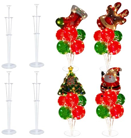 4 Stück Weihnachtsdeko Tisch Ballon Stand Ballon Stick Halter mit Weihnachts Luftballons rot grün Balloon Stand Kit für Geburtstags Party Festival Hochzeits Dekoration﻿