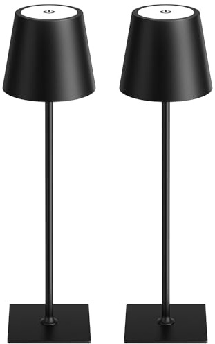 Kakanuo Cordless Rechargeable Table Lamp Black 5000mAh Battery Operated Lamps, 3 Colors Stepless Dimming Touch Lamp for Living Room, Kitchen Counter, Dining, Outdoor Patio, 2 Pack