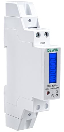 DEWIN Contatore Kwh Monofase,5(60) A 230VAC Contatore Energia Elettrica Contatore Elettrico Monofase su GuidaConta Scatti per Corrente 220V con Display LCD(con Manuale in Italiano)