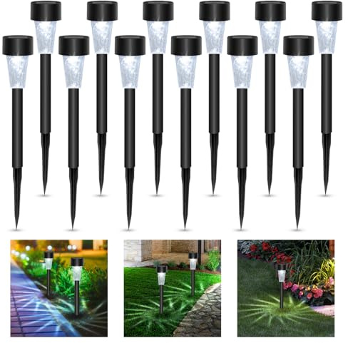 Aigostar - Luci solari a LED per esterni da giardino, luce fredda 6500 K, IP44 impermeabile, luce solare per prato esterno giardino per terrazza, cortile, corridoio. 12 pz