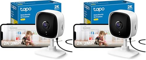 Tapo C110 2K 3MP Indoor Camera House Security, WiFi, No Monthly Fee, AI Detection, Dog Puppy, Baby Monitor, 2-way Talk, Advanced Night Vision, Works with Alexa & Google (Pack of 2)