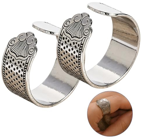 QIHAWN 2Pcs Adjustable Metal Sewing Thimbles, Silver Cloud for Crafts