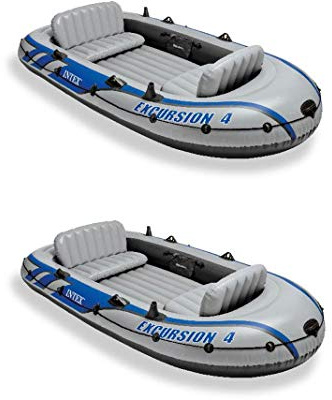 Intex Excursion Inflatable Rafting Fishing 4 Person Boat w/Oars & Pump (2 Pack)