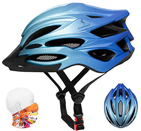 ioutdoor Bike Helmet Men, Cycle Helmet Ladies, Adjustable 56-62cm, Insect Net, Detachable Visor, 22 Vents, Lightweight, Bicycle Helmets for Adult Womens Teenagers Girls Boys (Gradient Blue)