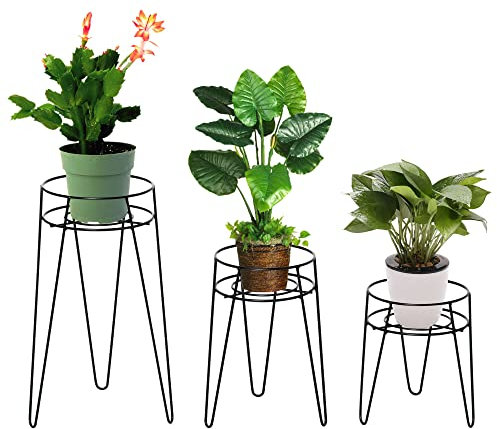 Outsunny Supporto per fiori Set di 3 supporti in metallo per piante Sgabello per fiori Supporto per vasi da fiori Sgabello per vasi da fiori fino a Ø16 cm Nero