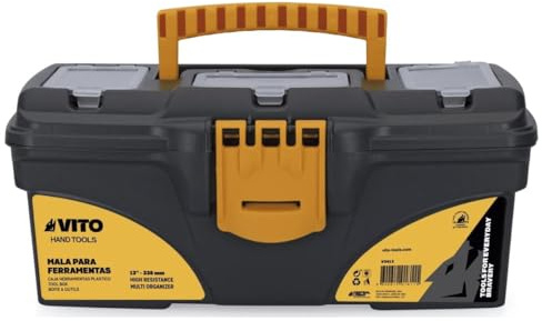 VITO - Caisse à Outils 13 - 32x16,5x13,6cm - Boîte à Outils Vide en Plastique Haute Résistance avec Plateau Amovible 3 Organiseurs de Couvercle et Poignée Ergonomique