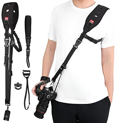 TECDW Conjunto de Correa Camara y Correa de Muñeca,Correa Camara de Fotos para Reflex Digital DSLR/SLR,Correa de Hombro para Cámara Ajustable con Seguridad Tether Placa de Montaje＆Tornillos (Stil-A)