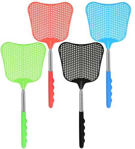 Tapette à Mouches Extensible, 4 Pcs Tapettes à Mouches Robustes, Tapette à Mouches Télescopique pour Repousser Mouches, Guêpes, Moustiques et Autres Insectes