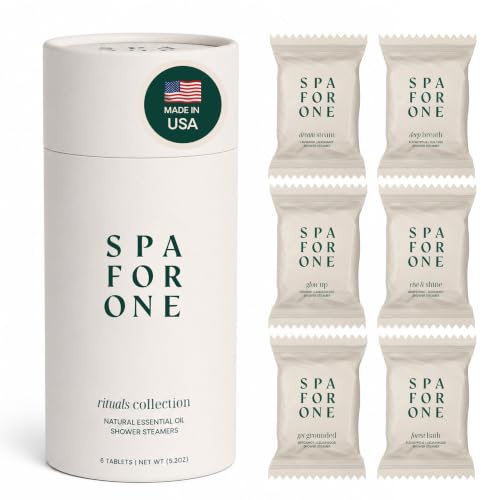 Spa for One Shower Steamers Aromatherapy 6 Pack – Made in USA with Natural Essential Oils – Spa Gift Set for Fathers Day, Relaxation, Self Care & Birthday Gifts for Women and Men