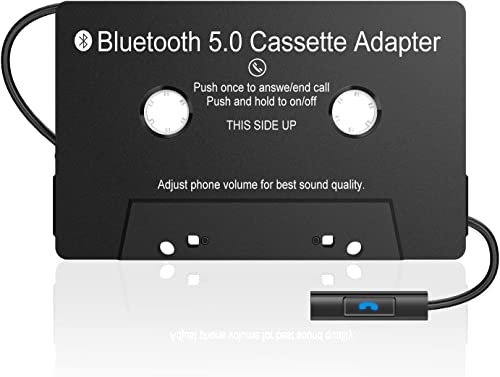 Wireless Bluetooth 5.0 Cassette Audio Receiver, Cassette to Aux Adapter for Car, Hands-Free Calling (Black)