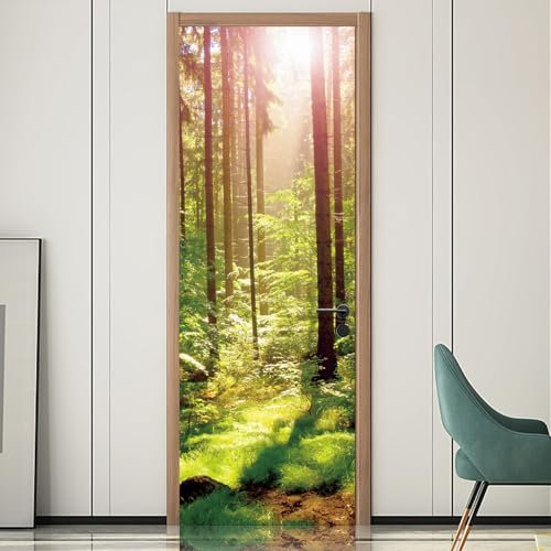 Tür tapeten 3d selbstklebend Sonniger Wald Türposter Türaufkleber Abnehmbare Vinyl türfolie Fototapete diy Wandbild Wohnzimmer Schlafzimmer Kinderzimmer Badezimmer B100 x H200cm