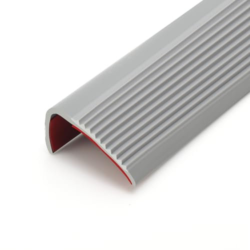 Taaizau Borde antideslizante para escaleras de 10 metros, tira adhesiva de vinilo para bordes, borde flexible de PVC con relieve (10m x 25mm, gris)
