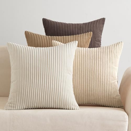EMEMA Kissenbezug 40x40 cm Kordsamt Kissenbezüge 4er Set Dekokissen Sofakissen Kord Kissenhülle Zierkissenbezug Dekorative Cord Kissen Weiche für Sofa Wohnzimmer Schlafzimmer Braun Serie