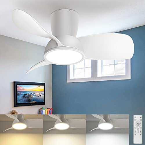 slochi Ventilateur de Plafond avec Lumière et Telecommande, 3000K/4500K/6000K & Dimmable Ventilateur Plafond LED Silencieux pour Chambre, Salon, Timing, Blanc, 54CM