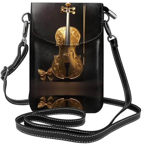 Sac à main en cuir synthétique pour femme - Tons dorés - Motif papillon et violoncelle - Cuir synthétique doux, durable et imperméable - Pratique pour un usage quotidien et les voyages, noir, Taille