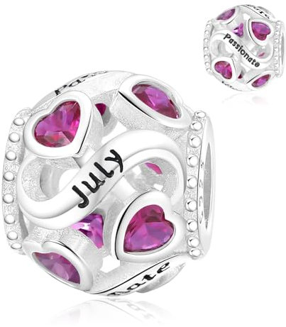 Symretie Pendentif avec pierre de naissance de juillet en argent 925 pour femmes, compatible avec des bracelets et des colliers de style Pandora et européen. Adapté pour les femmes et les filles.