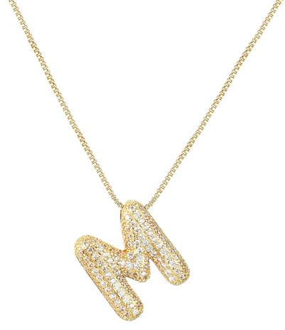 RWQIAN Bubble Initiales Lettre Chaîne Or Femmes Ballon Bling Zircone Lettre Pendentif Alphabet M Collier Femmes Bijoux Cadeau