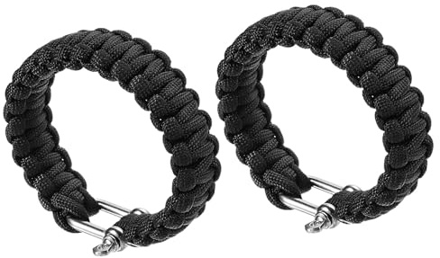 PATIKIL Bracelets de Survie en Paracorde, Lot de 2 Bracelets Tressés avec Boucle en Acier Inoxydable en Forme de U, Enveloppes Extérieures pour Hommes, Noir