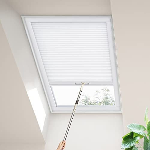 Moonice Skylight Blinds Cordless Roof Honeycomb Window Blinds Light Filtering Cellular Pleated Roof Shades for Home Easy to Install Shades for Inclined Plane Room Windows Custom Size (White)