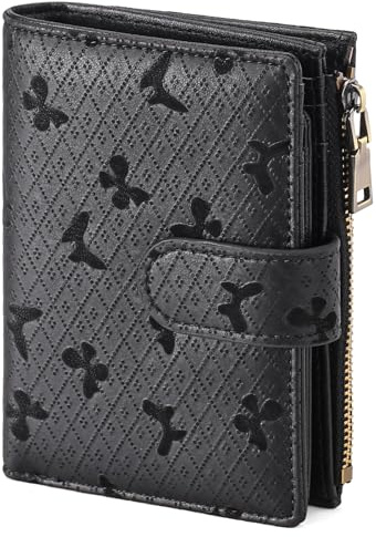GAEKEAO Small Wallets for Women Leather RFID Blocking Bifold Zipper Pocket Wallet Card Case Purse with ID Window
