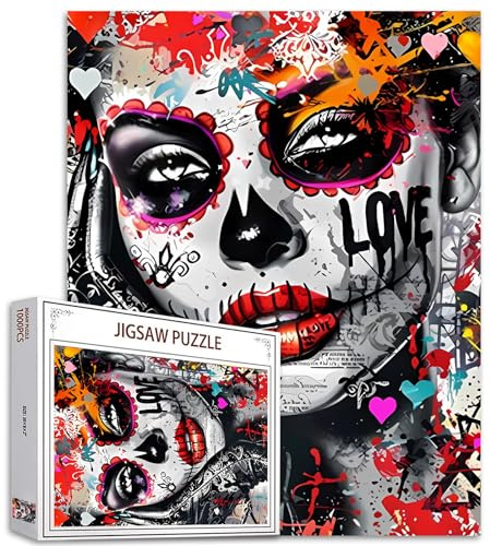 Tucocoo Puzzle portrait de fille pour adultes de 1 000 pièces, graffiti mode squelette femme art puzzle coloré pour décoration de la maison, cadeaux, puzzle familial parfait pour les soirées de jeu