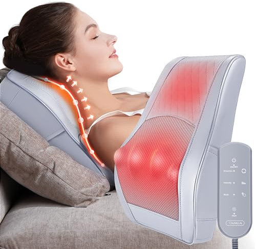 OMASSA Masseur Cervical avec Coussin Chauffant, Massage Dos et Cou, Soulage Douleurs Musculaires Cou, Épaules, Dos, Jambes et Pieds, Idéal Cadeaux pour Homme/Meres/Pere/Grand Mere