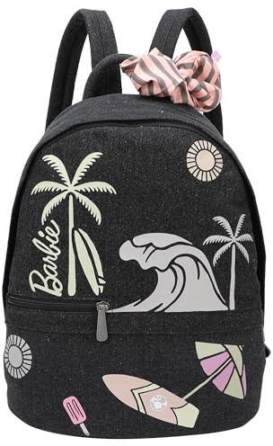 Fritzi Malibu Denim Washed Limited Barbie Backpack Baumwollmix Damen Rucksack Alltag Reisen Freizeit mit Reißverschluss Innenfach verstellbarem Webgurt 31 x 29 x 14 cm, Schwarz