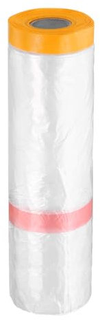 sourcing map Película de enmascaramiento presellada, 78.7 pulgadas x 250 pies, cinta adhesiva doble y pintores de cortinas, película de tela de plástico con cinta de plástico para cubrir pintura