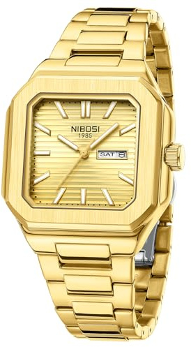 NIBOSI Herrarmbandsur klockor analog kvarts rostfritt stål militärklockor för män kvadratiska vattentäta affärer klassisk designer armbandsur datum