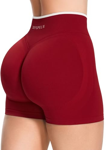 JOYSPELS Gym Shorts for Women UK Seamless Scrunch Bums Booty High Waist Cycling Yoga Ladies Workout Activewear Shorts Cherry Red XS