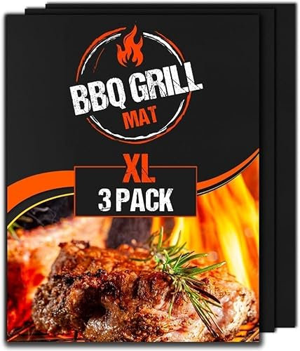 Linda's Essentials Extra Large BBQ Grill Mat (3 Pack) - BBQ Mats for Gas Grill Reusable, Non Stick Heat Resistant BBQ Mat, BBQ Sheets Grilling Mats for Charcoal Grill & Electric, BBQ Accessories