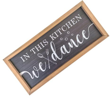 HYTROVE Decoración De Pared De Cocina De Estilo Rústico, Placa De Madera Con Texto en Esta Cocina Bailamos, Ideal Para Decoración Campestre, Restaurante, Comedor Y Decoración
