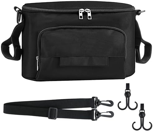 Vylyciy Borsa per Passeggino Universale, Multifunzione Borsa Organizer Passeggino Impermeabile, con Tracolla, Borsa Cambio Neonato per Biberon, Pannolini, Giocattoli, Snack(Nero)