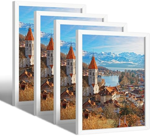 FajerminArt 4 Pack 30x40cm Marco de Fotos, Blanco A3 Marco Madera MDF Natural, set de 4 Marcos Para Pósteres, Cristal Acrílico, Para fotos, Láminas y Pósteres