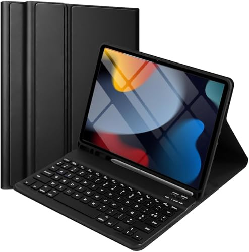 KTOITION Clavier Coque pour iPad 10.2 9ème/8ème/7ème Génération 2021/2020/2019/Air 3 2019/Pro 10.5, AZERTY Français Amovible Clavier Bluetooth sans Fil Etui Réveil/Sommeil Automatique (Noir)
