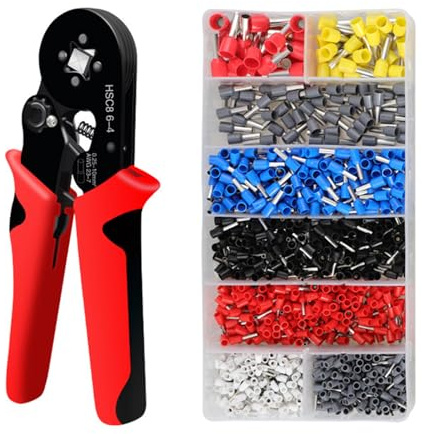Pinza Crimpatrice,con 1200 Capicorda per Cavi 0.25-10mm²,Pinza elettricista,crimpatrice puntalini,Crimpatrice Capicorda autoregolante, per terminali isolati non isolati