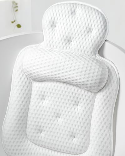 Bath Pillows for Tub, Comfortable Bathtub Cushion for Head and Neck with Soft 3D Mesh Fabric and 54 Non-Slip Suction Cups, Relaxing Tub and Shower Accessories Spa Gift White Standard
