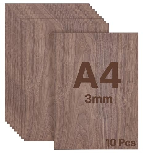 WISYOK plywoodskiva A4, 10 st 3 mm Valnötsplywoodskivor, 300×210 mm | Multiplexplattor, släta träskivor och multiplexskivor. Perfekt för pyrografi, laserskärning, målning och modellbygge